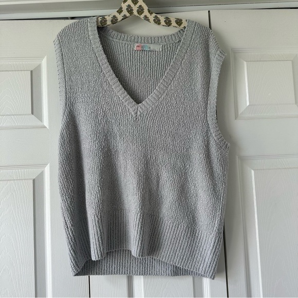 NWOT Free People Beach V-Neck Sweater Vest Penny Knit Top - Picture 1 of 5